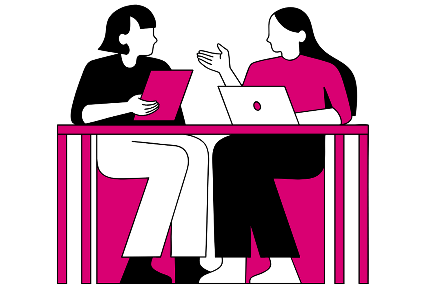 vignetta illustrativa due donne sedute alla scrivania