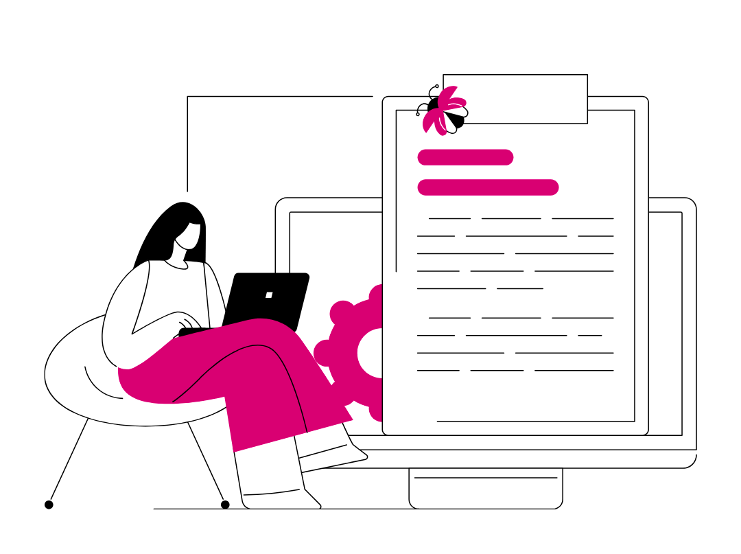 illustrazione donna seduta scrive al computer